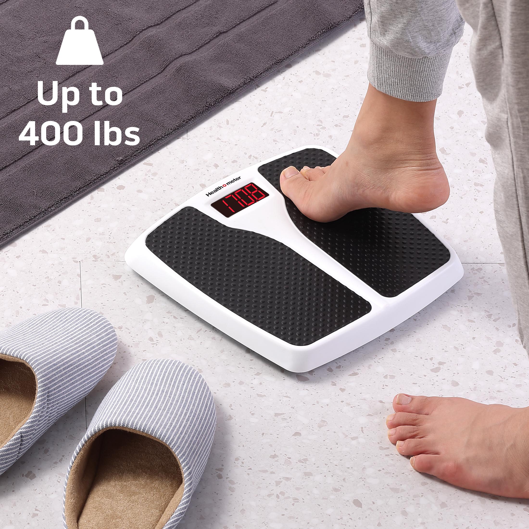 Health o meter Split Mat Digital Scale, 400 lbs Capacity, LED Display, Black and White