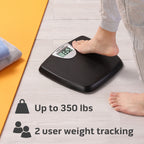 Health o meter Weight Tracking Digital Scale, 350 lbs Capacity, LCD Display, 2 Users, Black