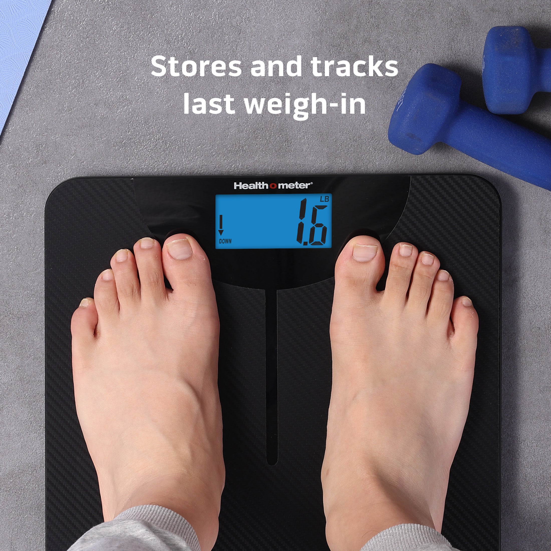Health o meter Carbon Fiber Weight Tracking Digital Scale, 400 lbs Capacity, LCD Display, 2 Users, Black