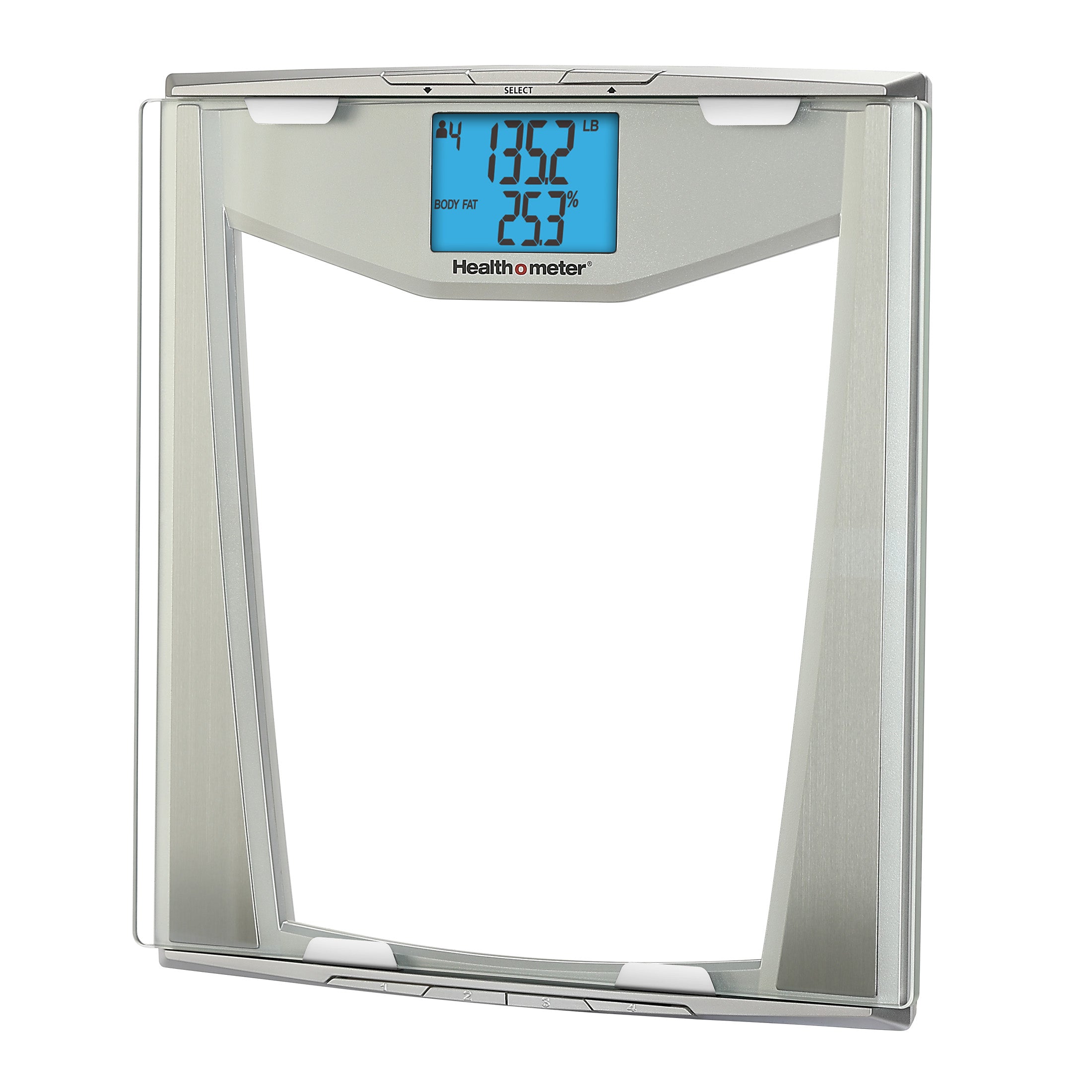 Health o meter Pro Fitness Body Fat Scale, 400 lbs Capacity, LCD Display, 4 Users, Athlete Mode, Tempered Glass, Clear