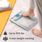 Health o meter Pro Fitness Body Fat Scale, 400 lbs Capacity, LCD Display, 4 Users, Athlete Mode, Tempered Glass, Clear