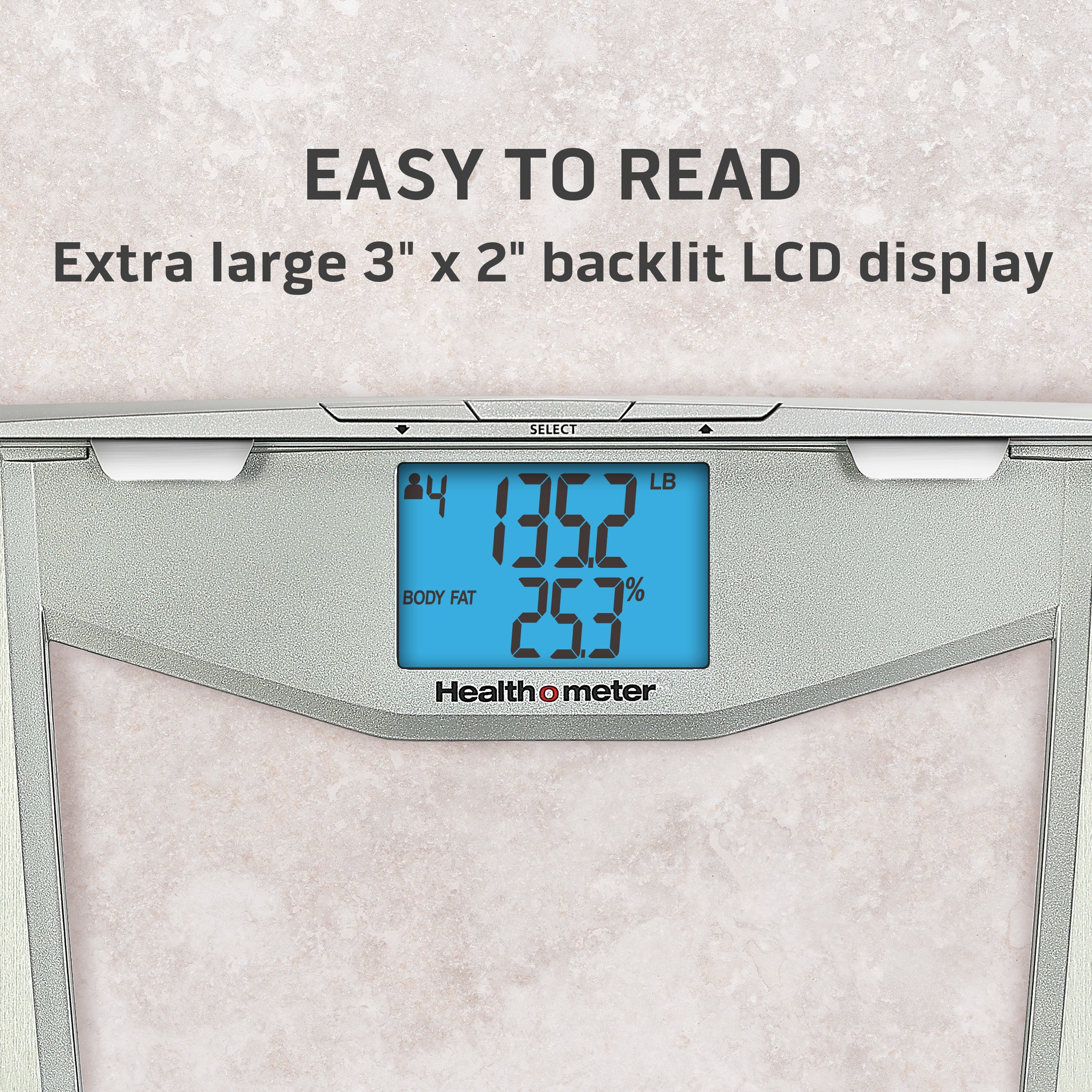 Health o meter Pro Fitness Body Fat Scale, 400 lbs Capacity, LCD Display, 4 Users, Athlete Mode, Tempered Glass, Clear