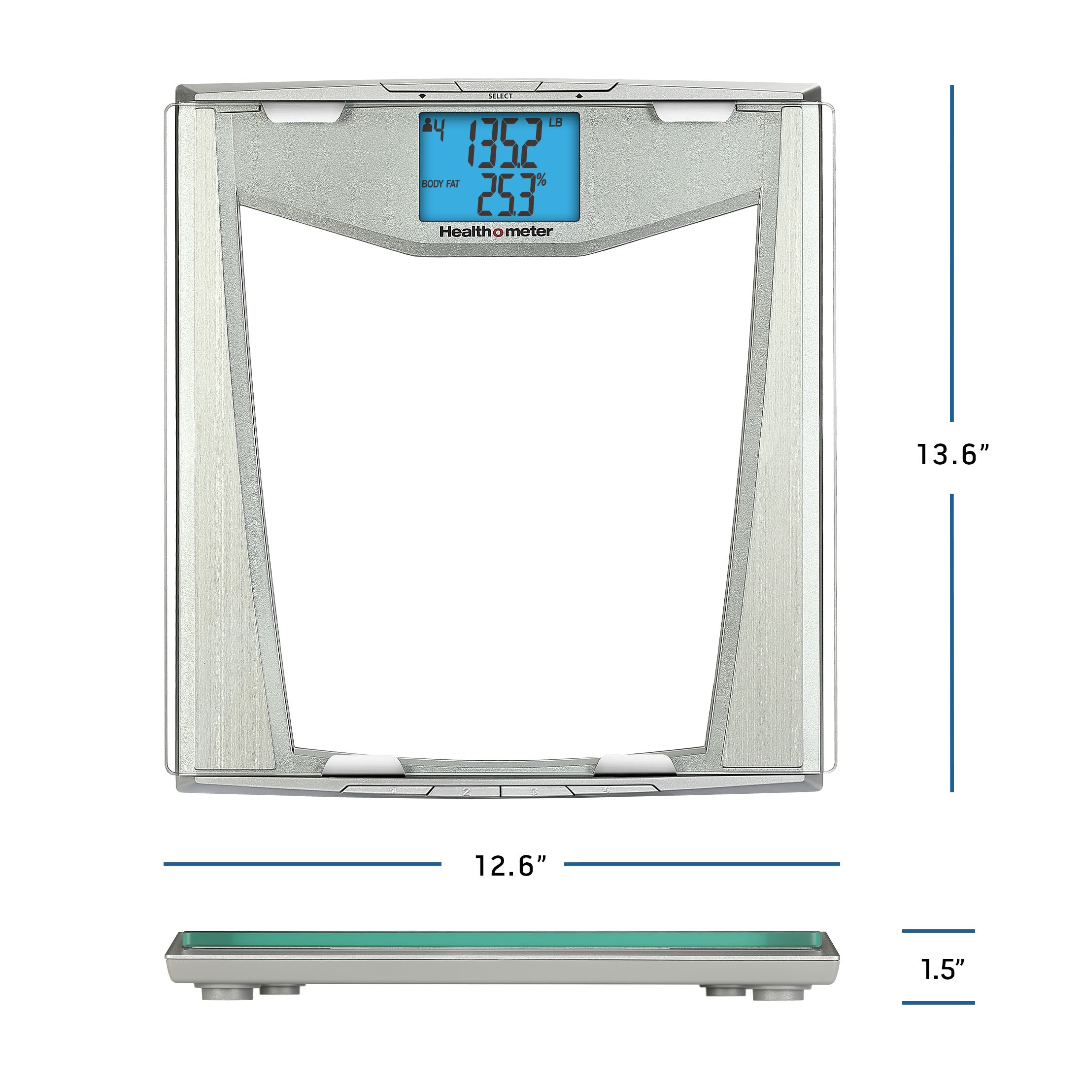 Health o meter Pro Fitness Body Fat Scale, 400 lbs Capacity, LCD Display, 4 Users, Athlete Mode, Tempered Glass, Clear