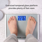 Health o meter Extra Wide Digital Scale, 440 lbs Capacity, Backlit LCD Display, Glass Platform, Silver