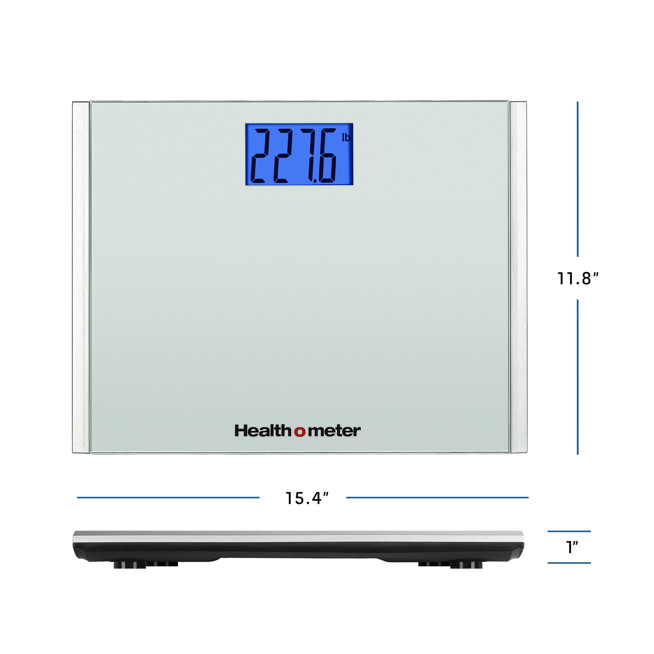 Health o meter Extra Wide Digital Scale, 440 lbs Capacity, Backlit LCD Display, Glass Platform, Silver