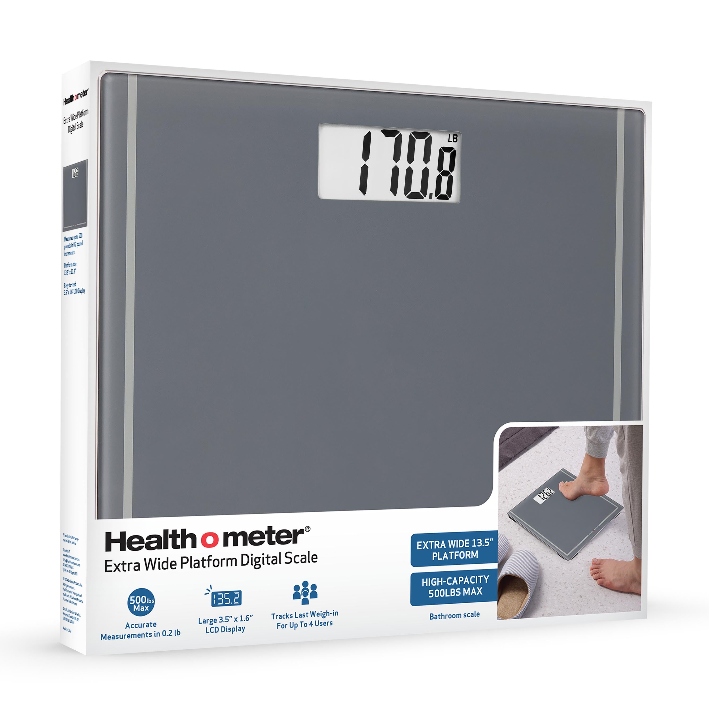 Health o meter Extra Wide Digital Scale, 500 lb Capacity, Multi-User, LCD Display