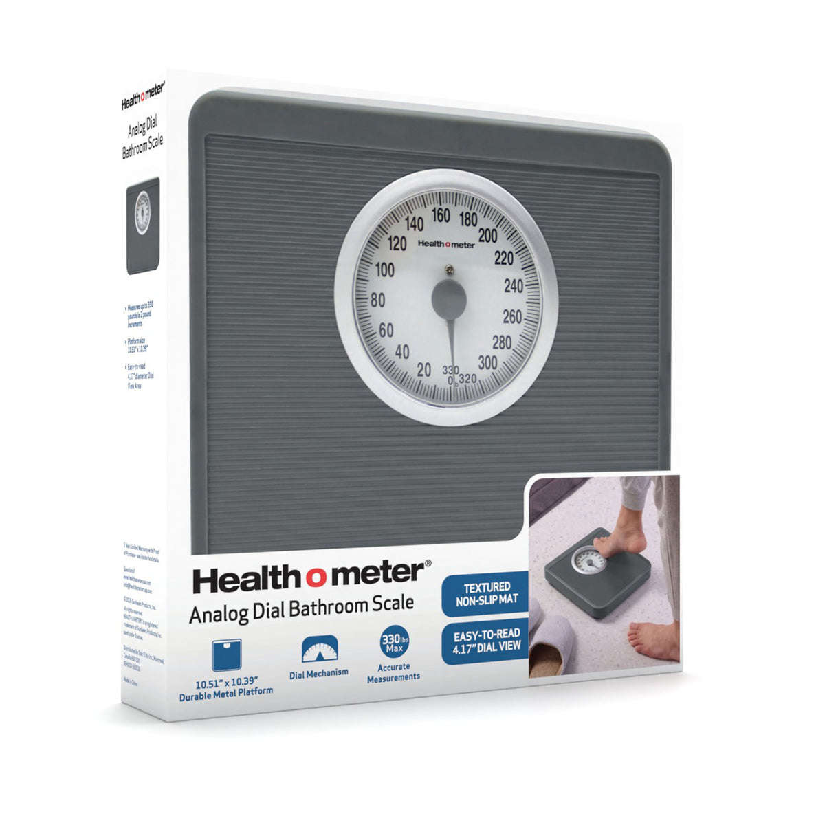 Health o meter Mechanical Analog Bathroom Scale with Extra-Large Easy-Read Dial and Non-Slip Mat, 330 lb Capacity
